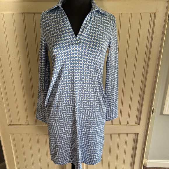 J. McLaughlin NWT Cagney Pullover Blue and White Geometric Long Sleeve Dress - Picture 1 of 13